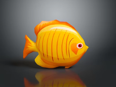 Yellow Striped Fish With Red Eyes Orange Fins And Tail On Gray Background 3d model