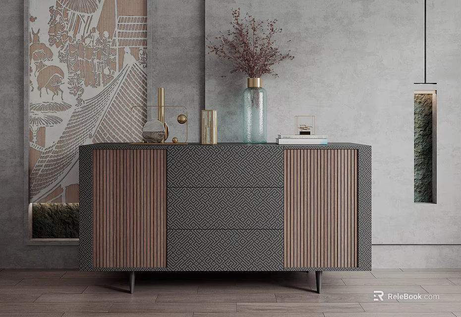 Elegant Modern Entryway Console Table With Wooden Drawer Golden Decor And Vase 3d model 
