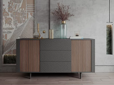 Elegant Modern Entryway Console Table With Wooden Drawer Golden Decor And Vase 3d model