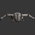 White Mechanical Robot Character with Red Joints Silver Head and Blue Feet Design Features