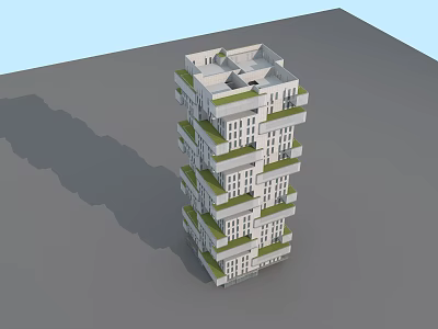 Modern Stacked Building Architecture With Green Roof Terraces White Facades And Windows 3d model