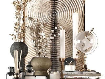 Modern Elegant Decorative Ornament Set With Vase Candle Globe And Books 3d model