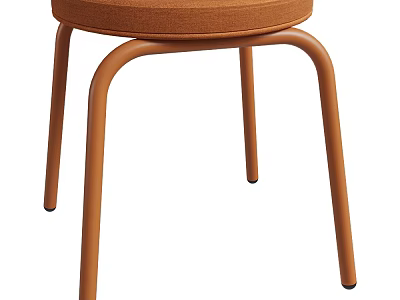 Modern Stylish Stool With Brown Fabric Padded Seat And Metal Legs 3d model