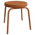 Modern Stylish Stool With Brown Fabric Padded Seat And Metal Legs