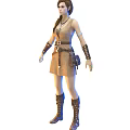 Woman In Sleeveless Dress With Leather Belt Arm Guards And Knee High Boots
