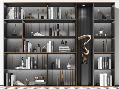 Modern Multilayered Bookshelf With Books Decorative Items Vases And Ornaments For Home Interior 3d model