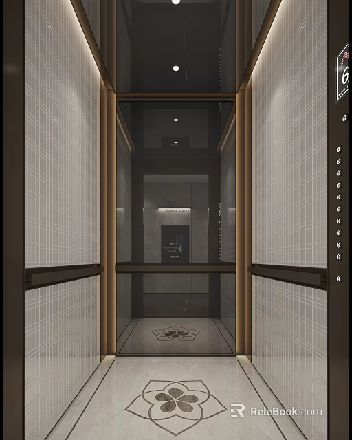 Modern Elevator Interior With Ceramic Tile Walls Metal Frame And Control Panel 3d model 