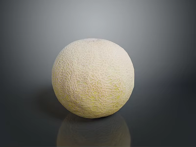 Fresh Cantaloupe With Textured Light Yellow Skin On Dark Reflective Surface 3d model