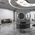 Modern Hair Salon Interior With Black Styling Chairs Mirrors Marble Floor And Round Ceiling