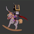 Pirate Doll Riding On Wooden Rocking Horse With Purple Cape And Sword