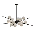Elegant Black Branched Chandelier With White Spherical Globe Lights Design 3d model