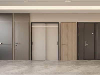 Modern Swing Doors In Interior Design With Wooden Metal Frame And Glass Panels 3d model