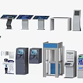 Public Facilities Featuring Various Self-service Devices Touchscreen Terminals Information Kiosks And Access Control Systems 3d model