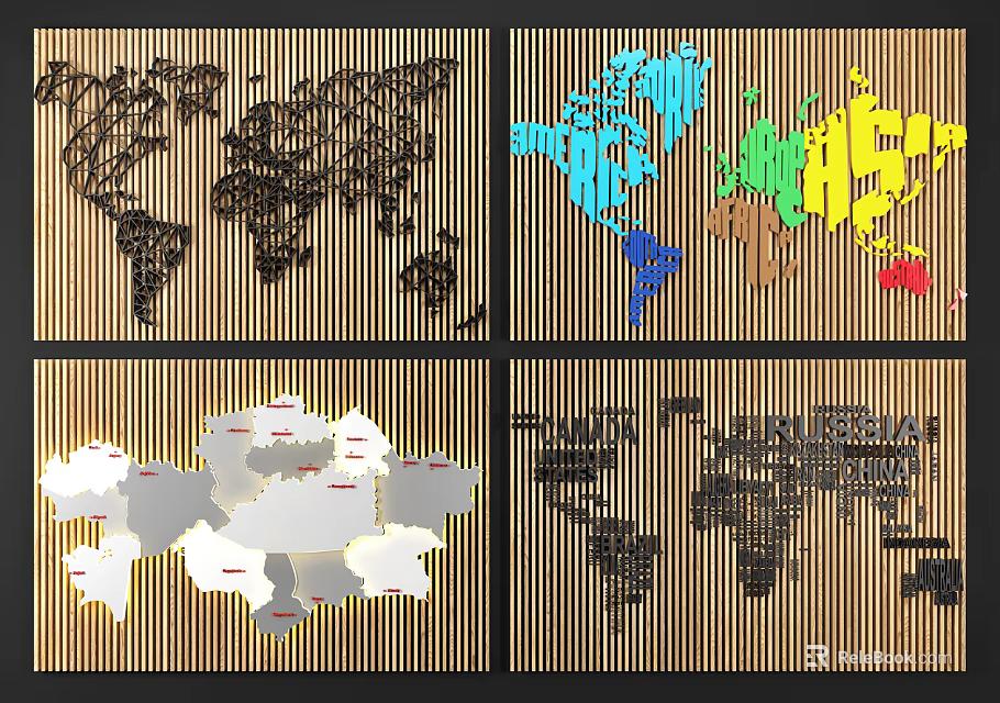 Sofa Background Wall with Multiple Artistic Patterns and Colorful Decor Styles 3d model