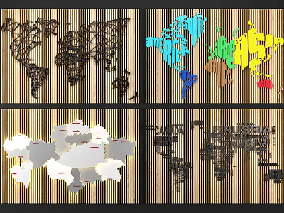 Modern background wall wooden map wall decoration background combination 3d model