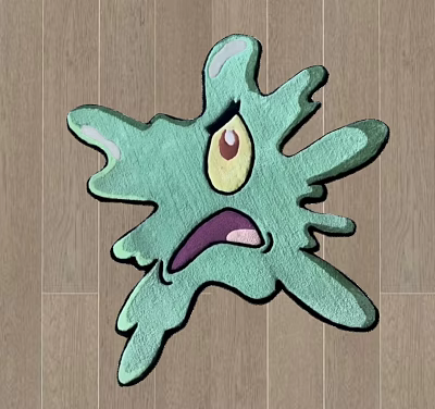 Green Slime Shaped Cartoon Monster Carpet With Yellow Eyes Purple Mouth For Living Room Decoration 3d model