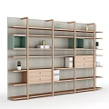 Modern Bookcase Interior Design With Open Shelves Drawers Potted Plants And Books