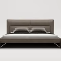 Modern Double Bed With Dark Gray Headboard Metal Legs And Light Colored Sheets 3d model
