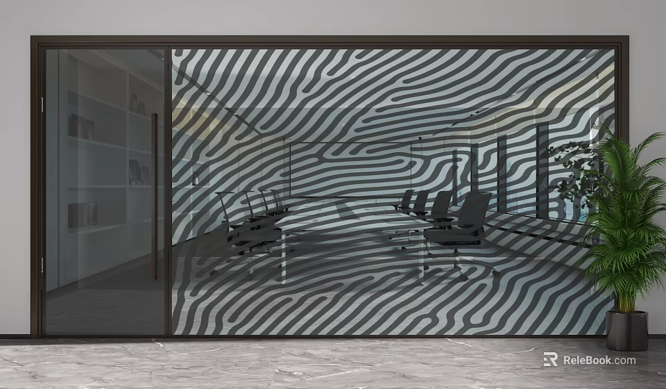 Modern Office Glass Partition With Wavy Stripe Pattern For Meeting Room 3d model