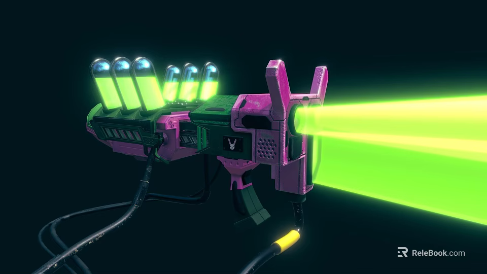 Sci Fi Weapon With Pink Green Design Glowing Green Energy Cells Firing Laser Beam 3d model 