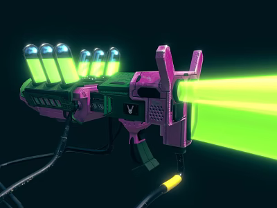 Sci Fi Weapon With Pink Green Design Glowing Green Energy Cells Firing Laser Beam 3d model