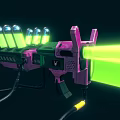 Sci Fi Weapon With Pink Green Design Glowing Green Energy Cells Firing Laser Beam