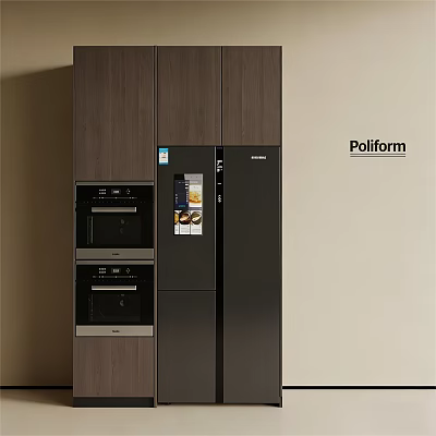 Poliform Modern Kitchen Interior With Dark Built In Refrigerator And Oven 3d model