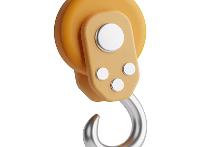 Yellow Mechanical Pulley With Silver Hook Circular Buttons And Wheel Design Elements 3d model