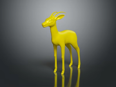 Yellow Antelope Sculpture With Shiny Surface And Reflection On Black Background 3d model