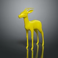 Yellow Antelope Sculpture With Shiny Surface And Reflection On Black Background