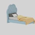 Blue Kids Bed With Tufted Cloud Headboard Polka Dot Mattress Yellow Blanket And Gray Pillows