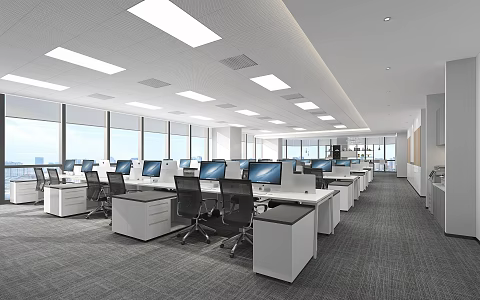 Modern Minimal Office Area Office Carpet Office Card Office Desk and Chair Office Punched Plate Office Computer Printer 3d model