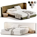 Double Bed with Upholstered Headboard White Bedding Cozy Blanket Round Nightstand and Color Options