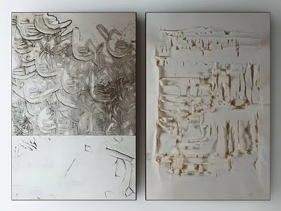 Abstract Textured Wall Art Pieces With Relief Patterns And Neutral Tones 3d model