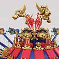 Colorful Carousel Amusement Ride With Elephant Seats And Ornate Base