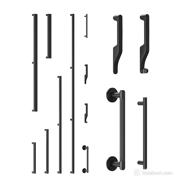Modern Door Handles With Various Stylish Designs And Sleek Black Metal Finish 3d model 