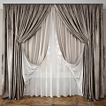 Elegant Silver Gray Curtains With Sheer White Layers And Pleated Design For Window 3d model