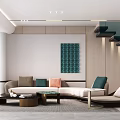 Modern Living and Dining Room Interior Design With Sectional Sofa Decorative Painting And Coffee Table