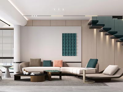 Modern Living and Dining Room Interior Design With Sectional Sofa Decorative Painting And Coffee Table 3d model