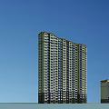 Modern High Rise Residential Building Exterior With Blue Sky And Windows