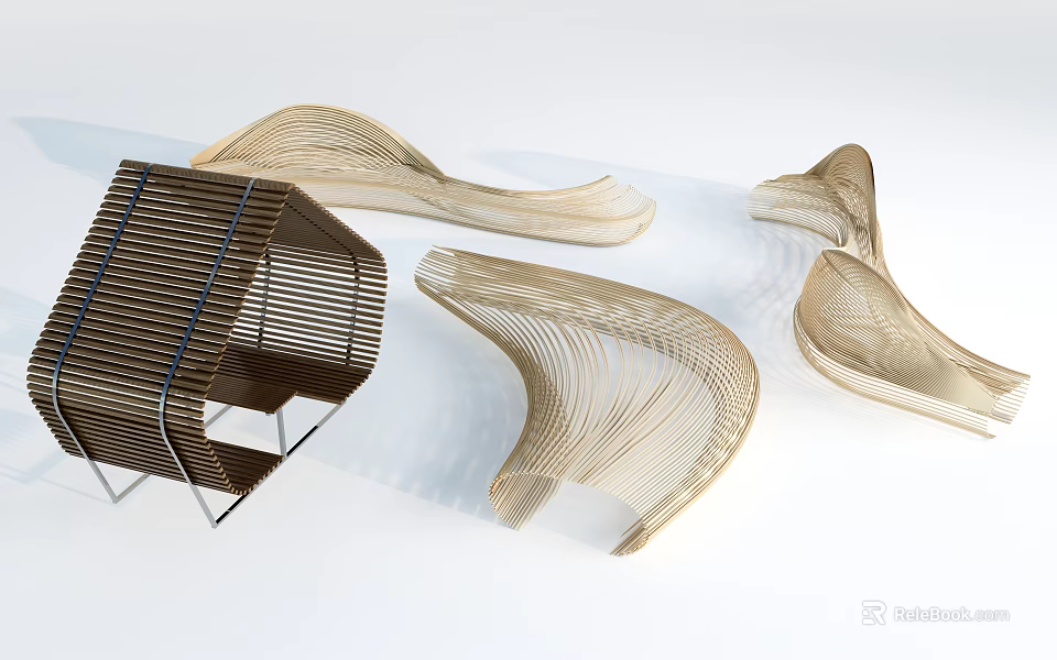 Modern Landscape Seats With Curved Woven Design And Metal Frame For Outdoor Parks 3d model 