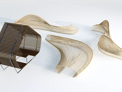 Modern Landscape Seats With Curved Woven Design And Metal Frame For Outdoor Parks 3d model