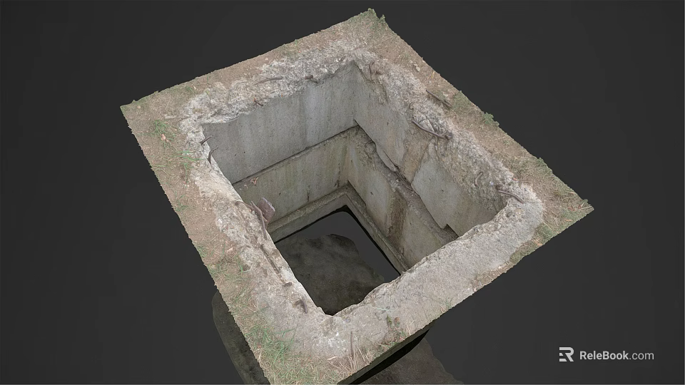 Square Concrete Pit With Earthen Edges Grass And Water At Bottom 3d model