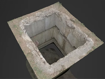 Square Concrete Pit With Earthen Edges Grass And Water At Bottom 3d model