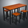 Simple Design Wooden Table with Black Metal Legs and Three Stools