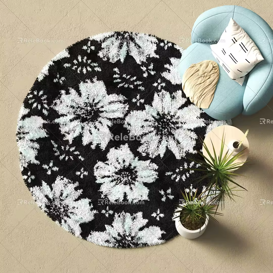Modern Round Carpet Single Sofa Decorative Ornaments 3d model