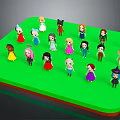 Colorful Cartoon Characters With Various Hairstyles And Outfits On Green Platform