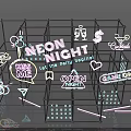 Neon Decorated Grid Display Furniture With Night Party Signs And Game Icons