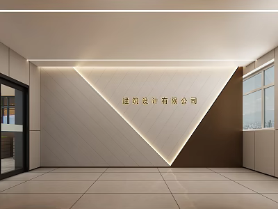 Modern Elevator Lobby Design With Geometric Wall Lighting Strip And Tile Floor 3d model