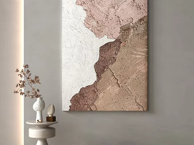 Textured Abstract Painting With Pink White Brown Tones And Decorative Side Table 3d model